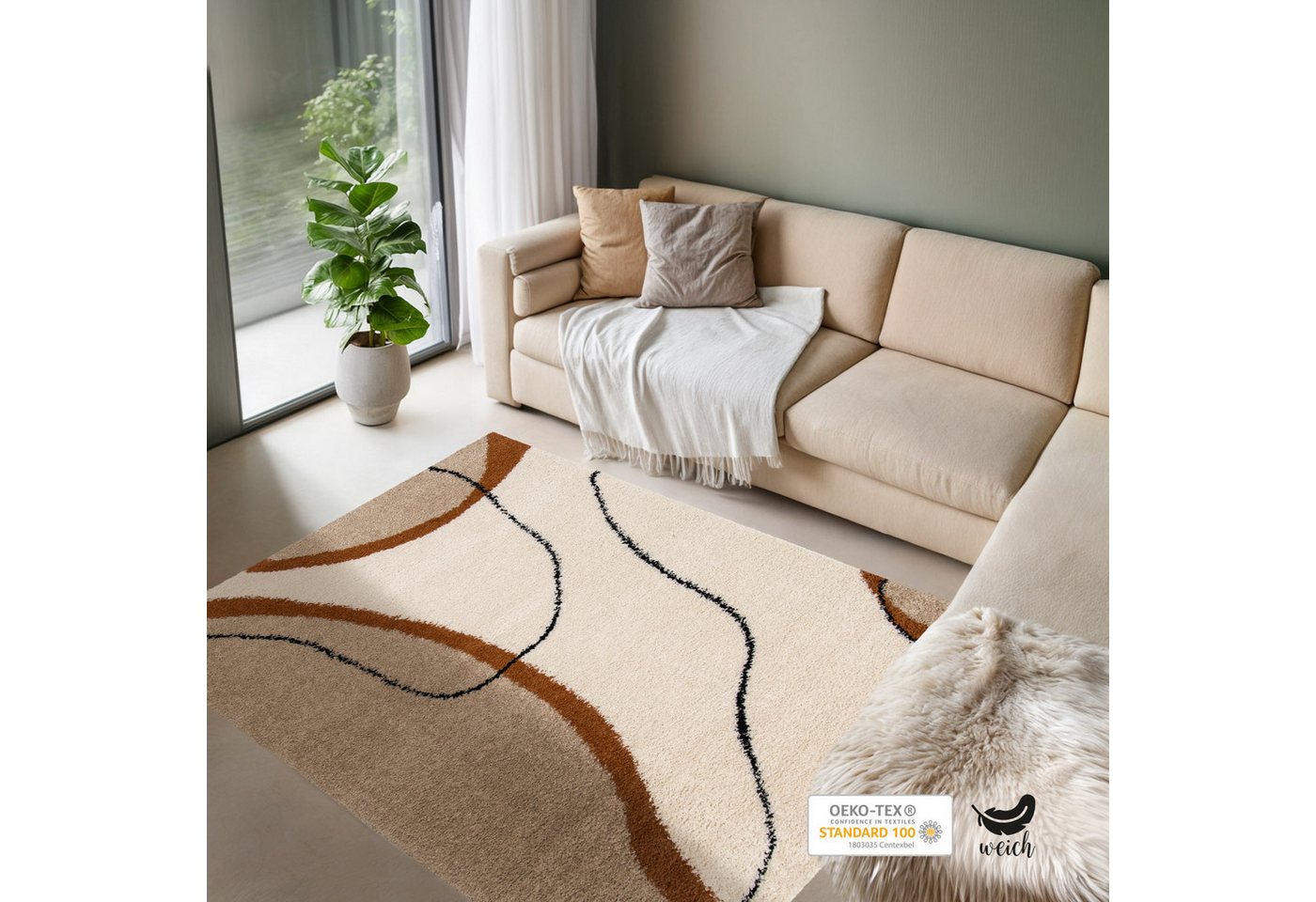 DomDeco Hochflor-Teppich Hochflorteppich Momo und Lunor, Schlafzimmerteppich, luxusqualität, flauschiger teppich modern