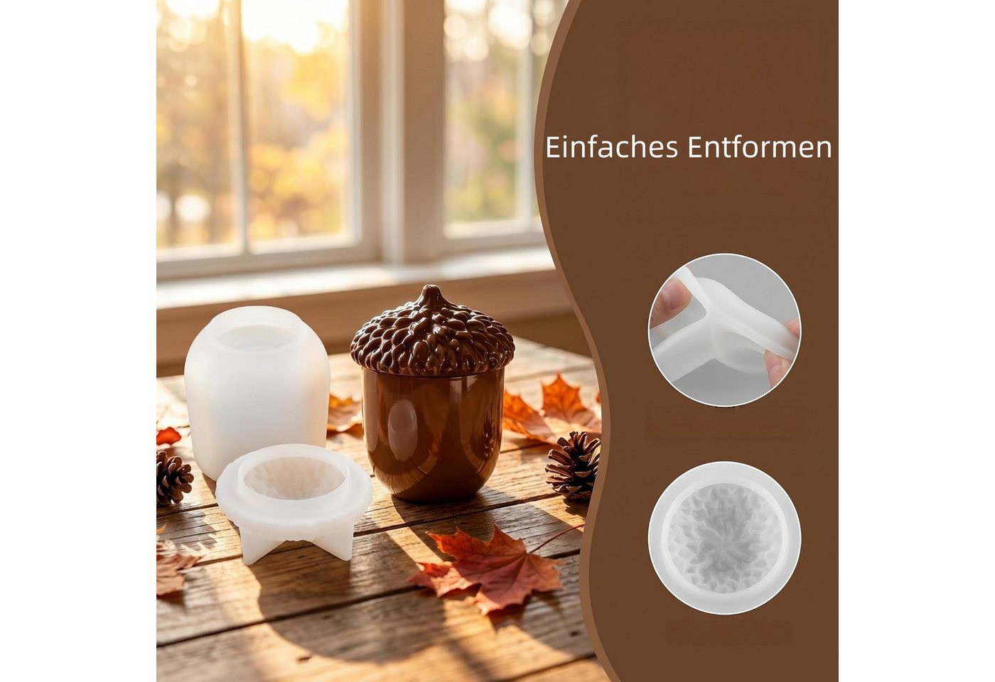 FOUORTUNATE-BEE Modellierwerkzeug Silikon Gießform Zapfen mit Deckel für Kerzenhalter und Dosen, Herbstliche Gießform für Deko, Aufbewahrung, Süßigkeiten und DIY Bild 2