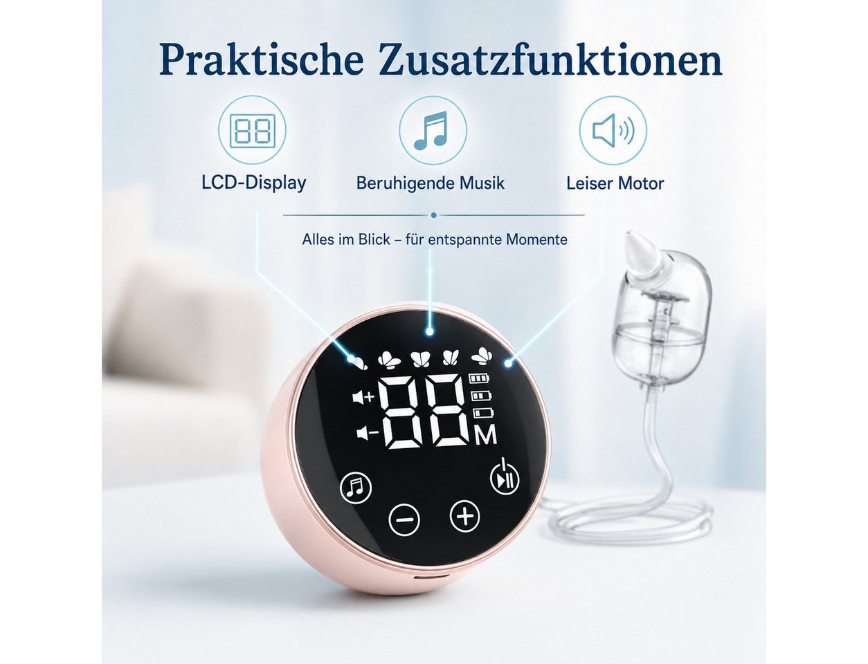 Vornix Nasensauger Elektrischer Nasensauger für Babys–9 Saugstufen,3 Aufsätze, BPA-frei, leise, mit Musikfunktion–Sanfte Nasenreinigung für Neugeborene & Kleinkinder Bild 4
