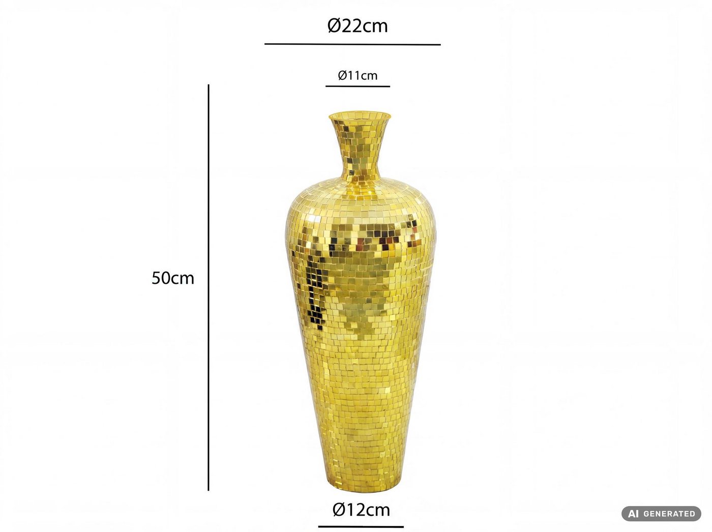 FINEBUY Bodenvase FB77701 Vase Gold 50cm Standvase Blumenvase XL Wohndeko Groß (Große Metallvase aus lackiertem Metall), Wohnaccessoire im Stil einer Discokugel Bild 2