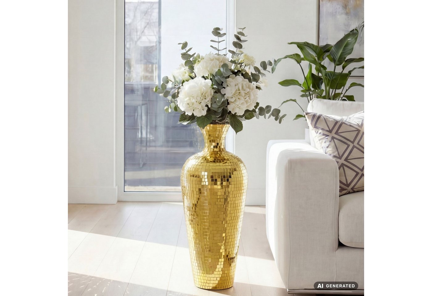 FINEBUY Bodenvase FB77701 Vase Gold 50cm Standvase Blumenvase XL Wohndeko Groß (Große Metallvase aus lackiertem Metall), Wohnaccessoire im Stil einer Discokugel Bild 3