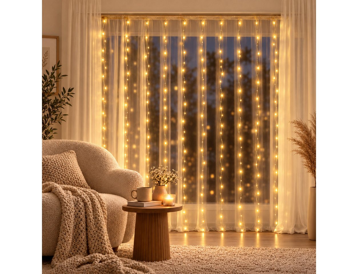 Norvéa Home LED-Lichterkette Lichterkette, Lichtervorhang – mit Fernbedienung, Warmweißes Licht, Fernbedienung, verschiedene Modi Bild 2