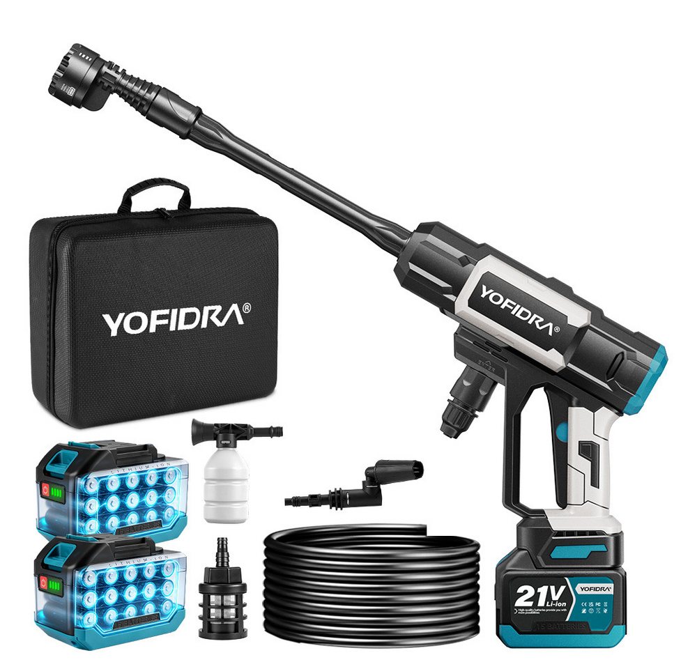 Yofidra Akku-Hochdruckreiniger Kabellose Hochdruckpistole mit 6-in-1-Düse, 2 Akkus und Tasche, Druck max: 250 bar, 250 Bar mit bürstenlosem Motor, für Auto und Garten Bild 4