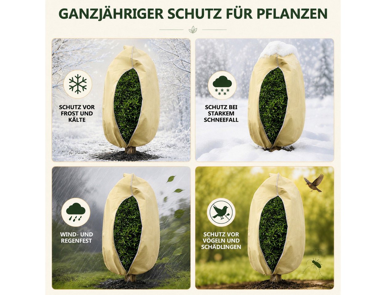 BlingBin Winterschutzhaube Pflanzenabdeckung 4 Stück Winterschutz Pflanzen Außen (4er Set, 4-St., 80×100 cm/80×120 cm), Atmungsaktiv Frostschutz Pflanzensack mit Reißverschluss und Zugband Bild 2