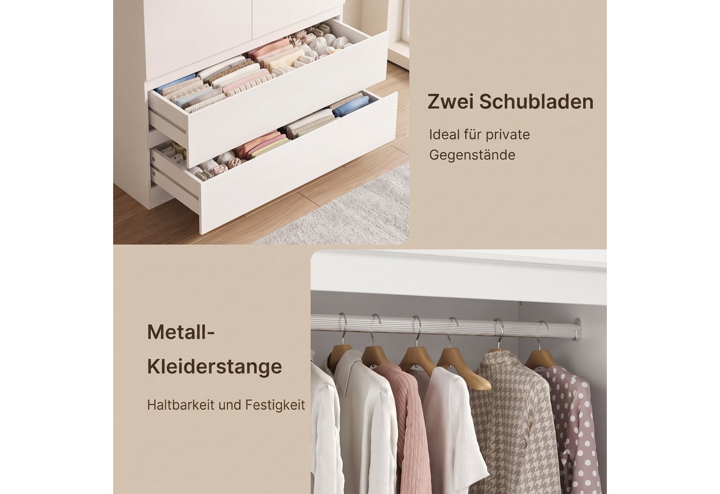 Bealife Garderobenschrank mit 2 Schubladen, Fächern & Kleiderstange, H:180cm Bild 3