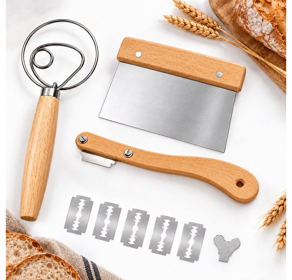 PFCTART Teigspachtel Dänisches Teigknetset, Teigkarte & Teigmesser, 3-teilig, 33 cm, Dänischer Schneebesen, Brot backen Zubehör, Sauerteig, Brotbackset Bild 3