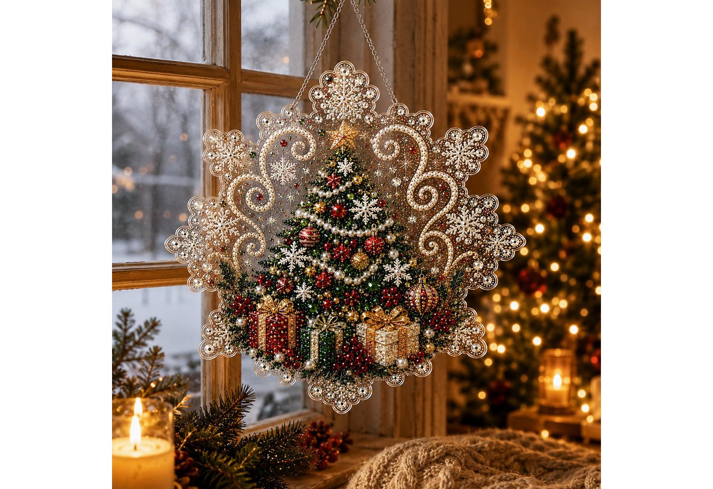 Bomiclss Kreativset Diamond-Painting-Set„Weihnachtsperle“für Erwachsene–Dekorationsartikel, onnenfänger Bastelset mit Schneeflocken-Acrylanhänger Bild 2