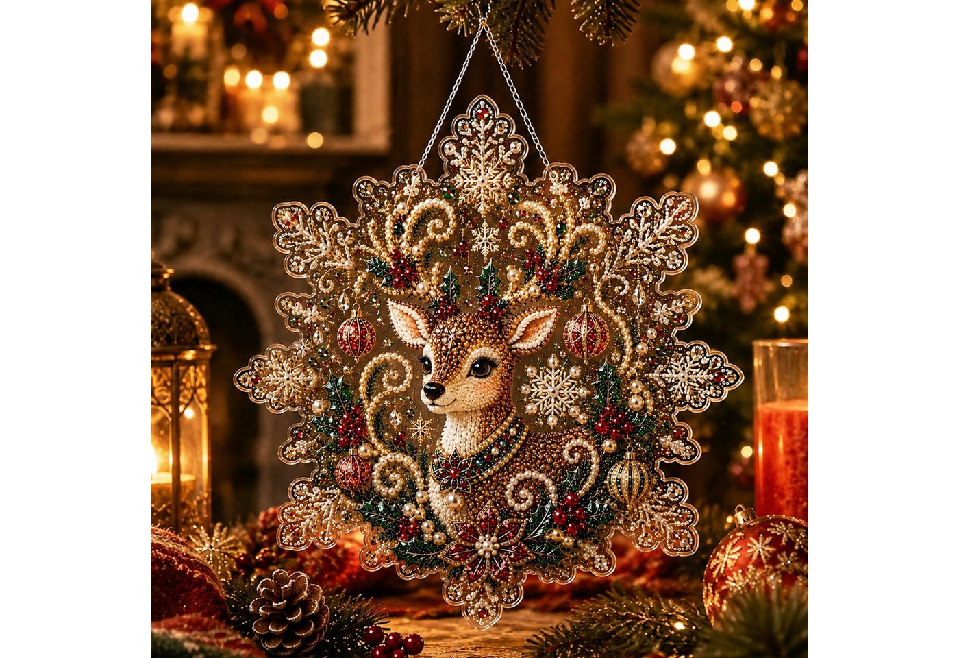 Bomiclss Kreativset Diamond-Painting-Set„Weihnachtsperle“für Erwachsene–Dekorationsartikel, onnenfänger Bastelset mit Schneeflocken-Acrylanhänger Bild 3