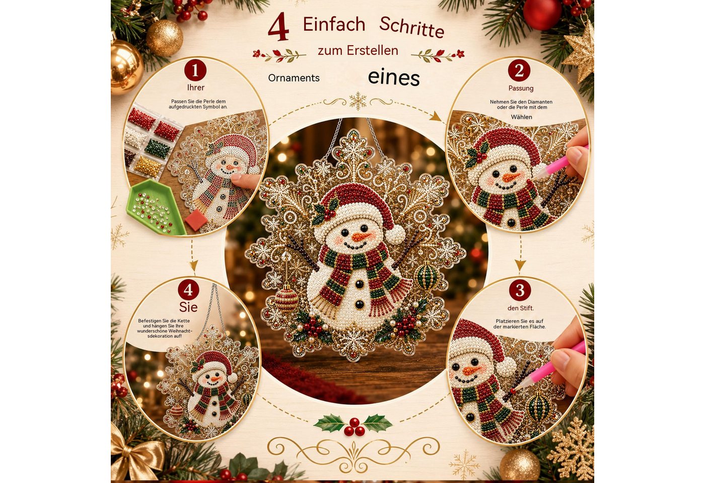 Bomiclss Kreativset Diamond-Painting-Set„Weihnachtsperle“für Erwachsene–Dekorationsartikel, onnenfänger Bastelset mit Schneeflocken-Acrylanhänger Bild 4