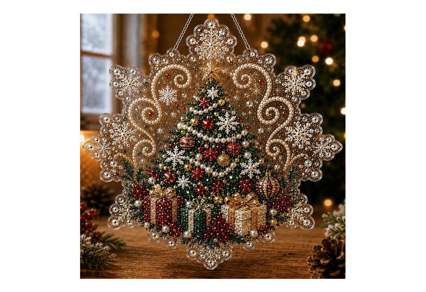 Bomiclss Kreativset Diamond-Painting-Set„Weihnachtsperle“für Erwachsene–Dekorationsartikel, onnenfänger Bastelset mit Schneeflocken-Acrylanhänger Bild 5