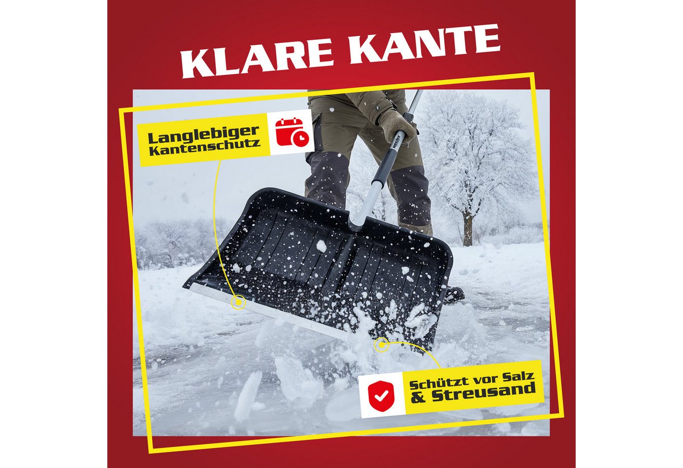 Hecht Schneeschieber Schneeschaufel Teleskop Aluminium mit Metallkante, 49 cm Arbeitsbreite, mit 155,5 cm langem Stiel, 1,38 kg, Ergonomisch, Metallkante, D-Griff, Kunststoff Schnee Schaufel Bild 2