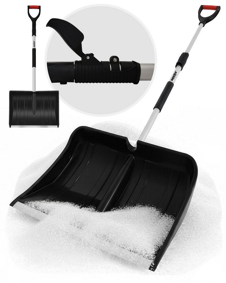 Hecht Schneeschieber Schneeschaufel Teleskop Aluminium mit Metallkante, 49 cm Arbeitsbreite, mit 155,5 cm langem Stiel, 1,38 kg, Ergonomisch, Metallkante, D-Griff, Kunststoff Schnee Schaufel Bild 3
