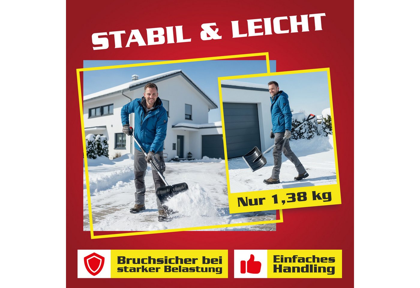 Hecht Schneeschieber Schneeschaufel Teleskop Aluminium mit Metallkante, 49 cm Arbeitsbreite, mit 155,5 cm langem Stiel, 1,38 kg, Ergonomisch, Metallkante, D-Griff, Kunststoff Schnee Schaufel Bild 5