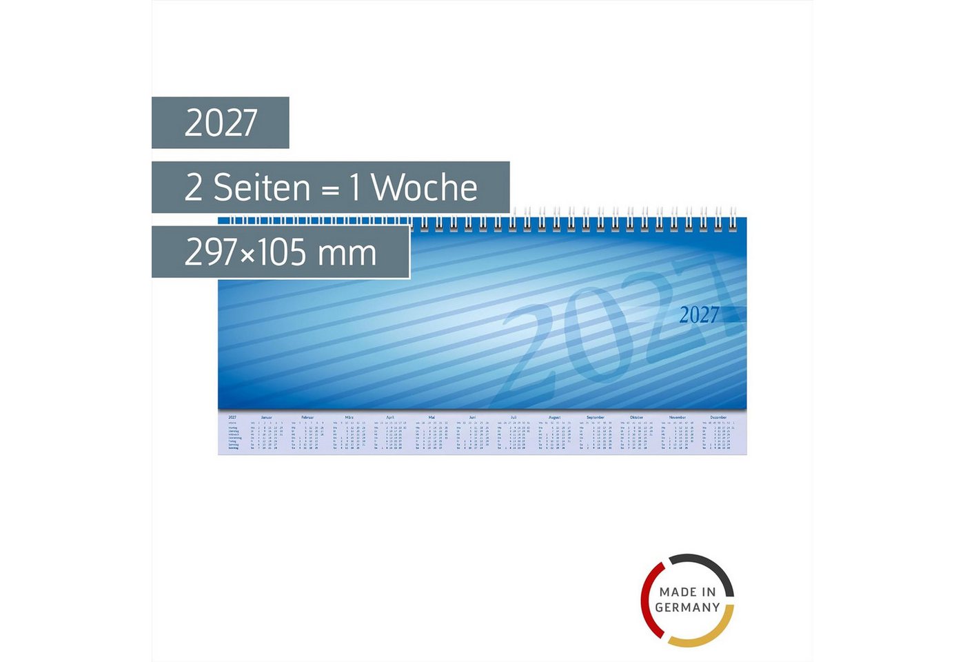 RIDO Querkalender rido/idé Querterminbuch Mod. Sequenz 2027, 297×105 mm, Karton, blau