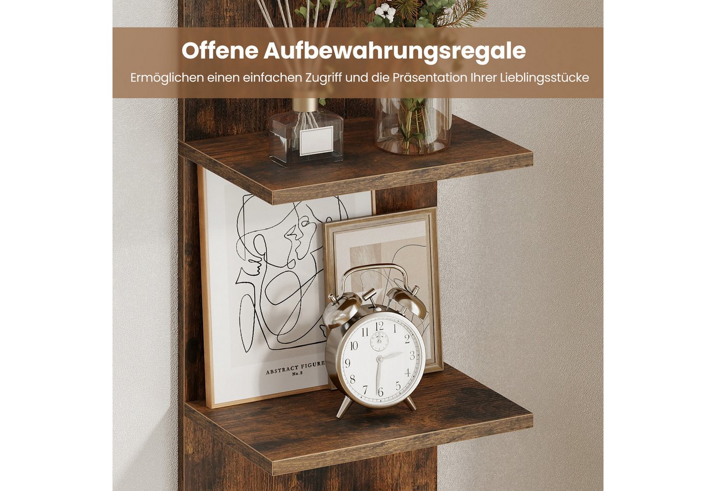 COSTWAY Wandregal, Holz Hängeregal vertikal Schweberegal Küche 30x21,5x129cm