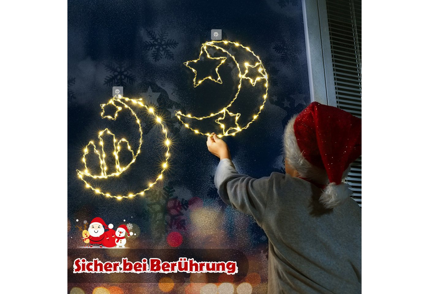 Quntis LED-Lichterkette LED Weihnachtsstern 2er Set, Warmweiße Lichter, Batteriebetrieben, 125-flammig, Weihnachtsdeko für Wand & Fenster mit 2 Haken, Innen IP20 Bild 5