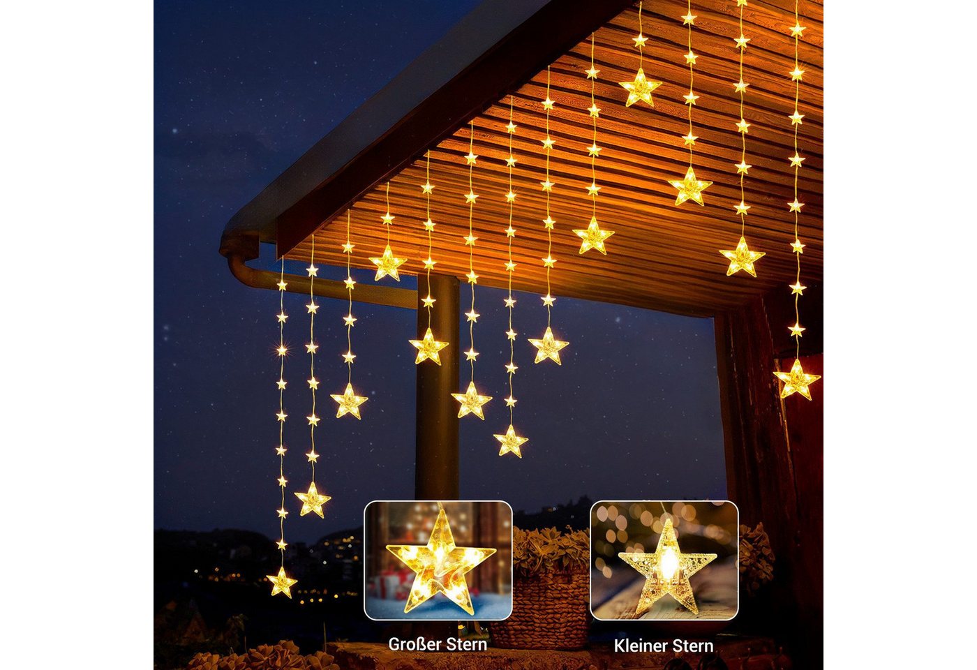 Quntis Lichtervorhang 88cm Bunt&Warmweiß weihnachtsstern fenster, weihnachtsdeko innen, 74-flammig, LED Fensterbilder für Innen/Außen/Fenster Ostern Mädchen Deko