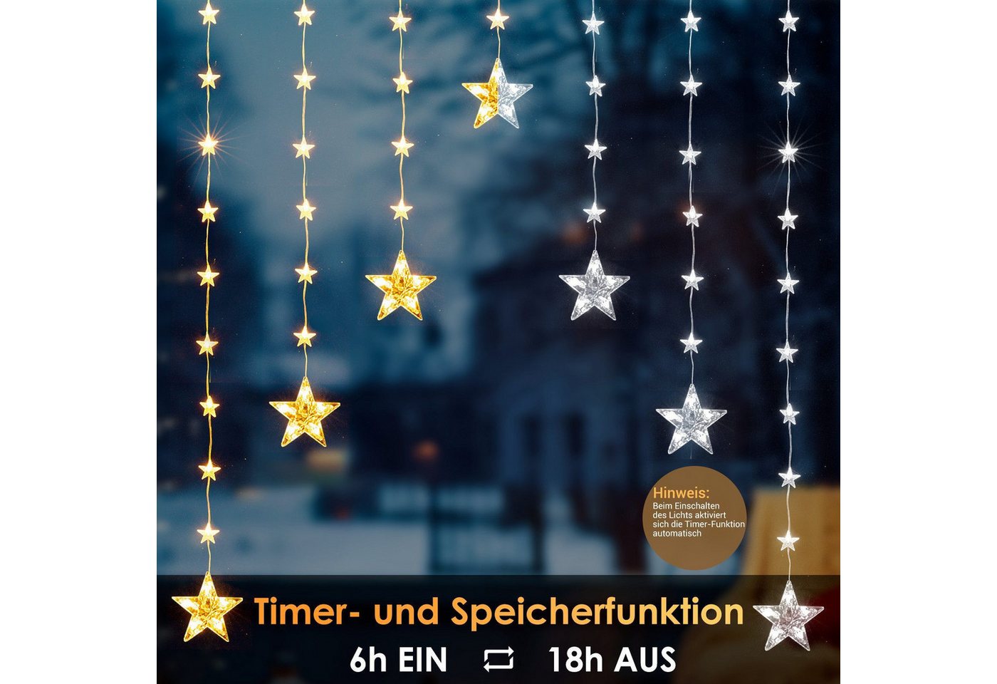 Quntis Lichtervorhang 88cm Bunt&Warmweiß weihnachtsstern fenster, weihnachtsdeko innen, 74-flammig, LED Fensterbilder für Innen/Außen/Fenster Ostern Mädchen Deko Bild 3
