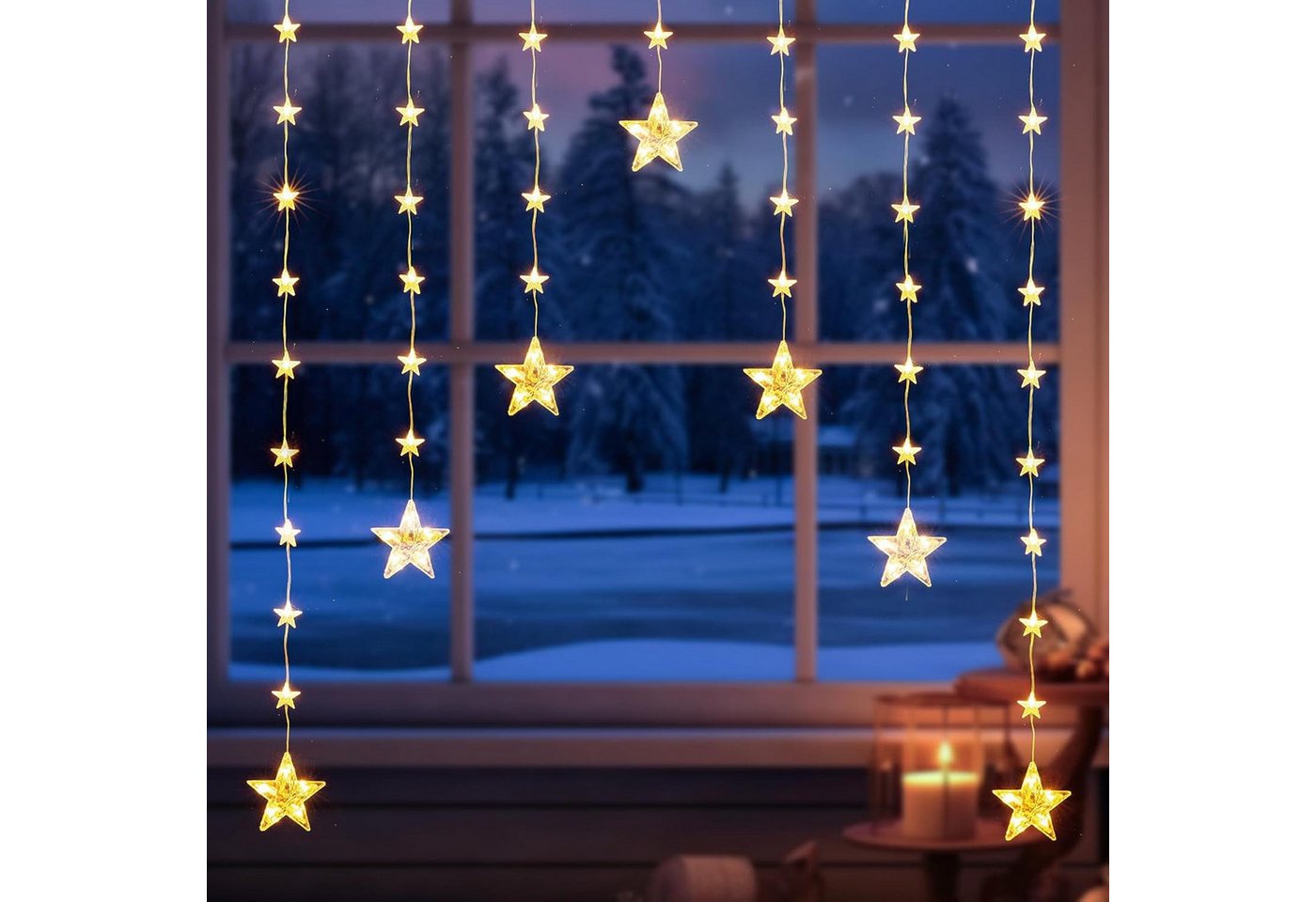 Quntis Lichtervorhang 88cm Bunt&Warmweiß weihnachtsstern fenster, weihnachtsdeko innen, 74-flammig, LED Fensterbilder für Innen/Außen/Fenster Ostern Mädchen Deko Bild 5