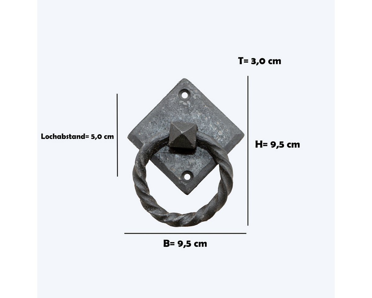 Antikas Möbelbeschlag Schubladengriff, Ring, Klein, Eisen schwarz, H9,5xB7,1cm Bild 2