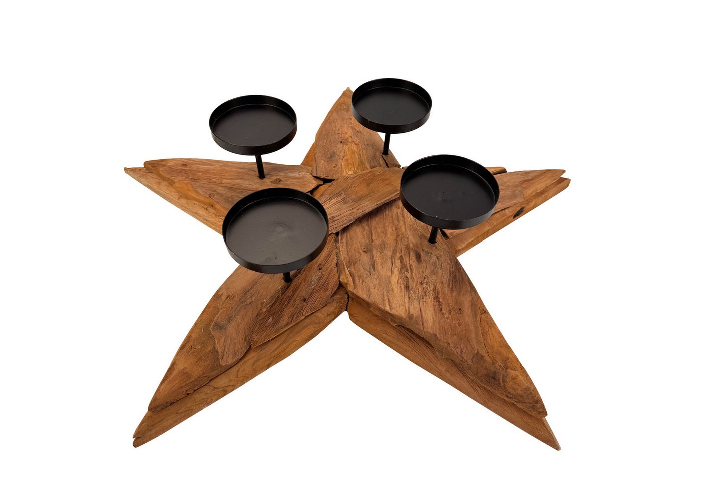 Online-Fuchs Adventskranz STERN aus rustikalem Treibholz mit Kerzenhaltern aus Metall, Naturprodukt mit besonderem Charakter - 58 cm groß Bild 4