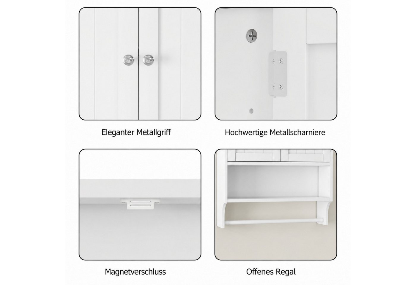 ANYSUN Hängeschrank Wandschrank mit 2 Türen,Stauraum,Bad-Hängeschrank mit Handtuchhalter (1-St., Einzelstück) mit herausnehmbaren Einlegeböden,5 einstellbare Höhen,56.8×19×70 cm Bild 4