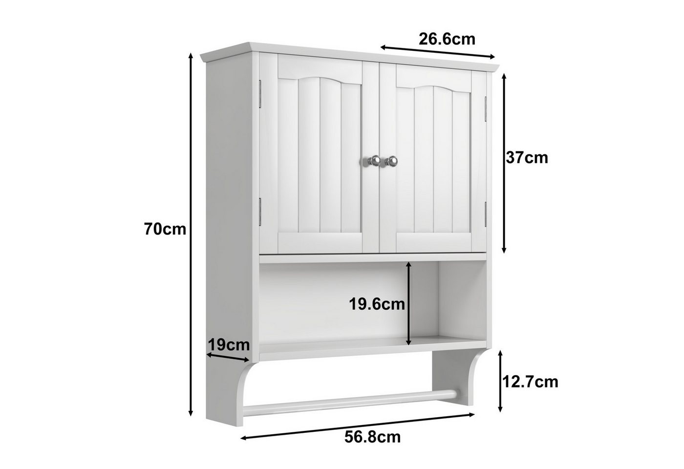 ANYSUN Hängeschrank Wandschrank mit 2 Türen,Stauraum,Bad-Hängeschrank mit Handtuchhalter (1-St., Einzelstück) mit herausnehmbaren Einlegeböden,5 einstellbare Höhen,56.8×19×70 cm Bild 5