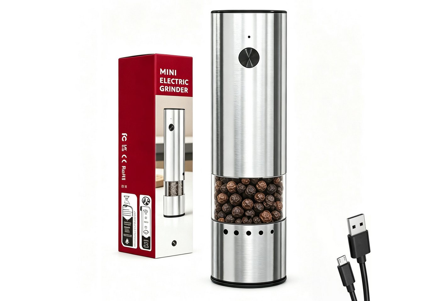 wohnTRAUM24 Salz-/Pfeffermühle Mini Salz und Pfeffermühle Elektrisch - 300mAh & 30ml 1er Set Akku, Wiederaufladbar Gewürzmühle Klein Elektrischer Salz & Pfefferstreuer