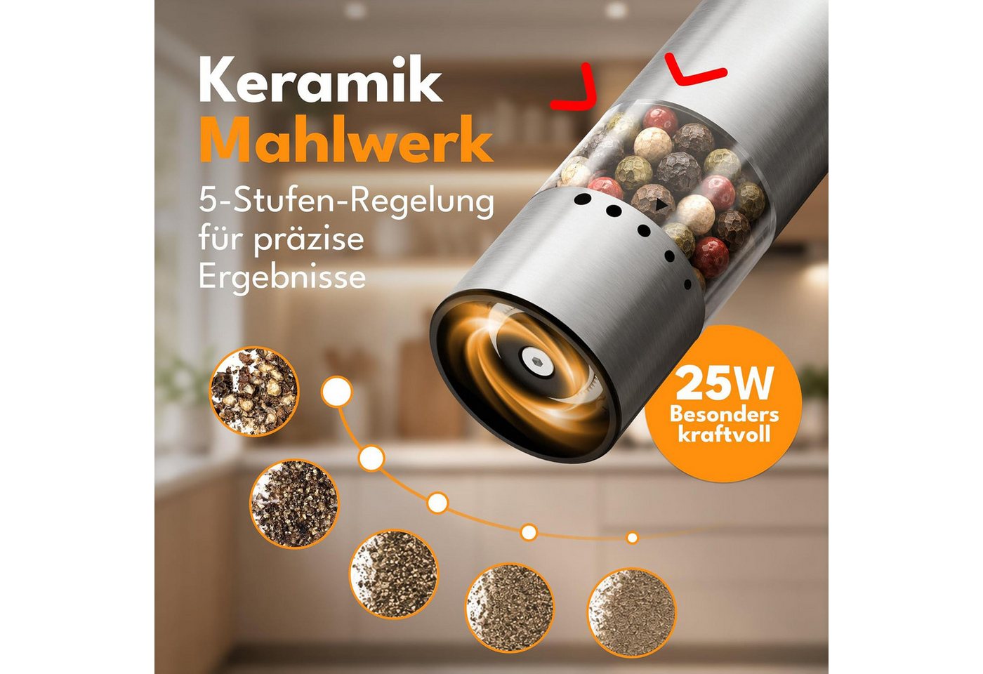 wohnTRAUM24 Salz-/Pfeffermühle Mini Salz und Pfeffermühle Elektrisch - 300mAh & 30ml 1er Set Akku, Wiederaufladbar Gewürzmühle Klein Elektrischer Salz & Pfefferstreuer Bild 3