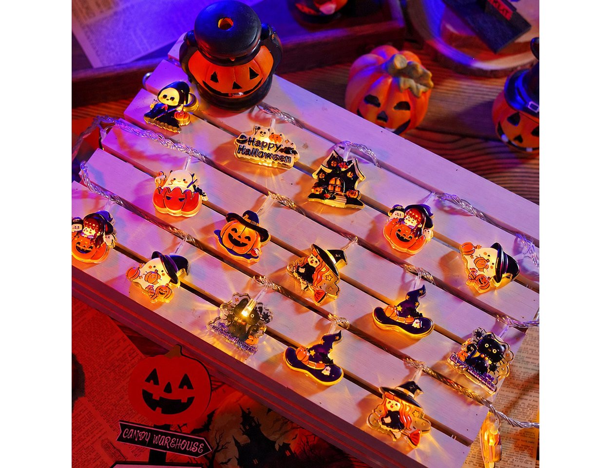 nsihing LED-Lichterkette Halloween Lichterkette 30 LED, Kürbis- & Geisterlichter, Batteriebetrieben mit Blinkmodi für Innen & Außen Bild 2