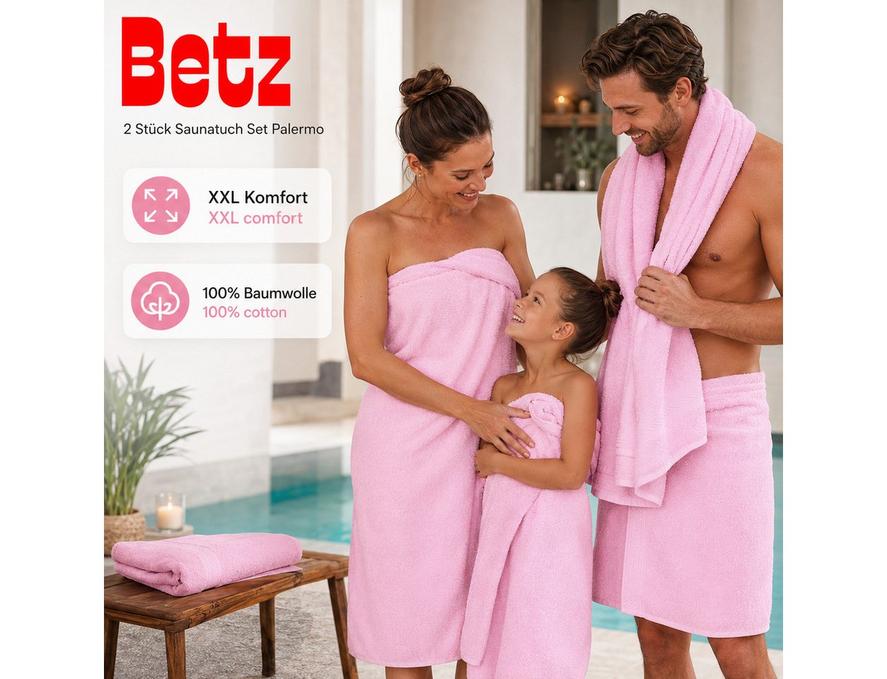 Betz Saunatuch 2 Stück Saunatücher Palermo 80x200 cm Badetuch Strandtuch, 100% Baumwolle (Set, 2-St) Bild 3