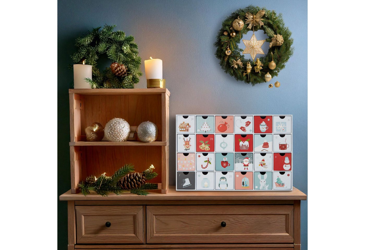 BRUBAKER befüllbarer Adventskalender Sweet Chistmas - Weihnachtskalender zum Befüllen (39 cm groß aus Pappe, 1-tlg), DIY Kalender mit 24 Türchen für Gutscheine und Süßigkeiten