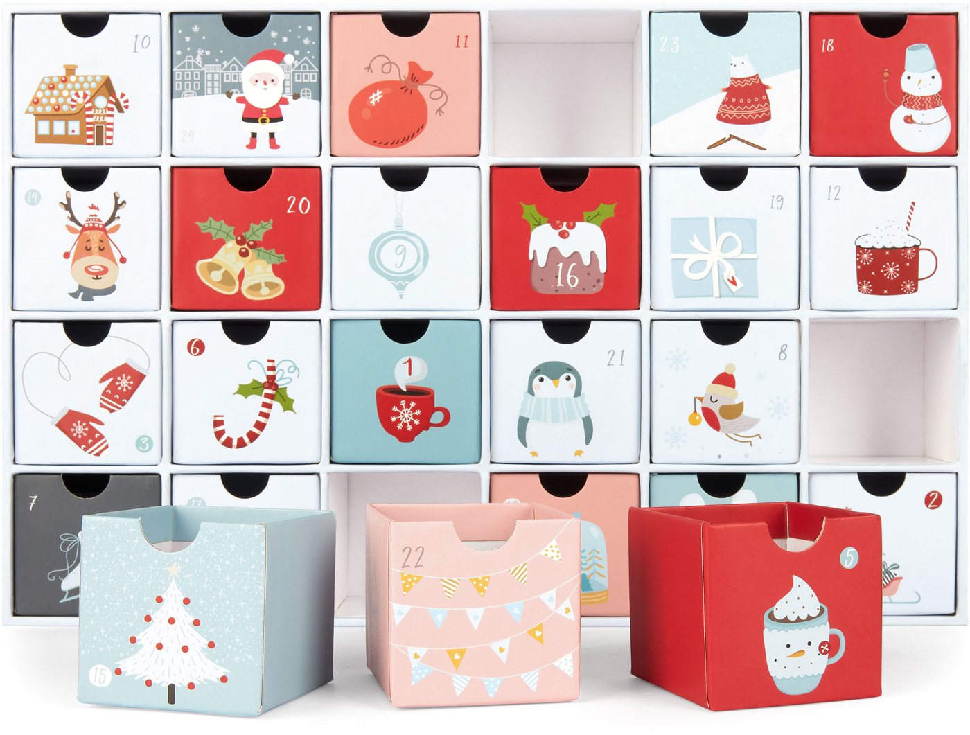 BRUBAKER befüllbarer Adventskalender Sweet Chistmas - Weihnachtskalender zum Befüllen (39 cm groß aus Pappe, 1-tlg), DIY Kalender mit 24 Türchen für Gutscheine und Süßigkeiten Bild 4