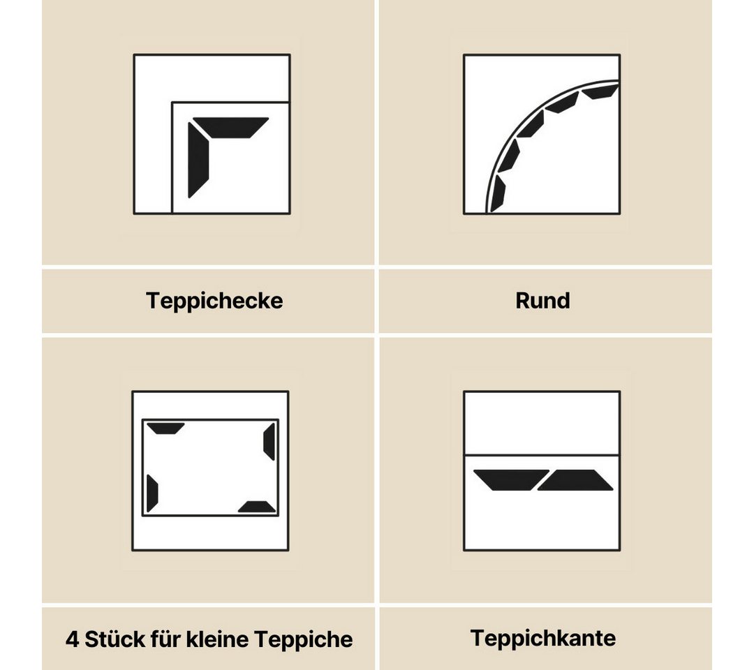 Tapiso Antirutsch Teppichunterlage 8-teiliges Set Teppich Greifer, (Set, 8-St., 8 x selbstklebender Antirutsch-Teppichgreifer (180x30mm), selbstklebend, rutschfest, wiederverwendbar, extraflach & unsichtbar
