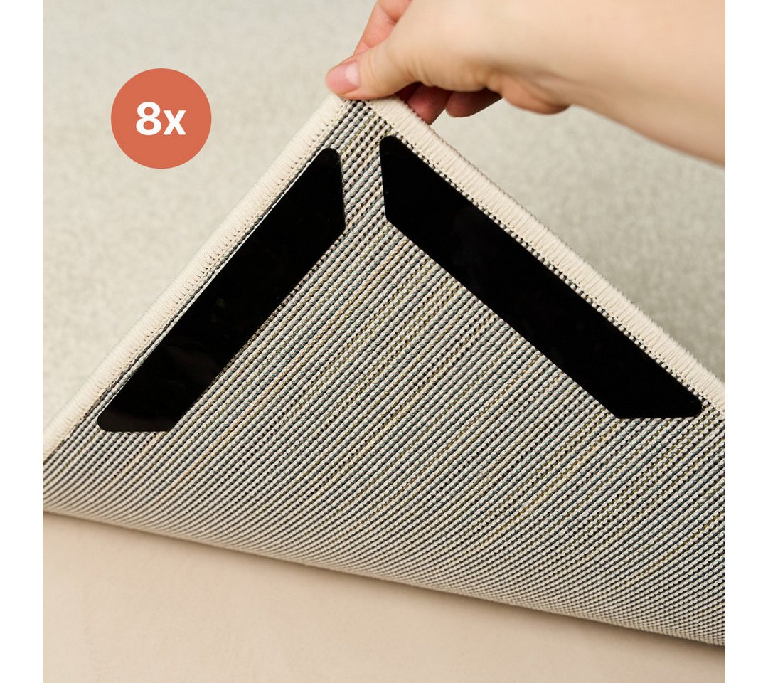 Tapiso Antirutsch Teppichunterlage 8-teiliges Set Teppich Greifer, (Set, 8-St., 8 x selbstklebender Antirutsch-Teppichgreifer (180x30mm), selbstklebend, rutschfest, wiederverwendbar, extraflach & unsichtbar Bild 4