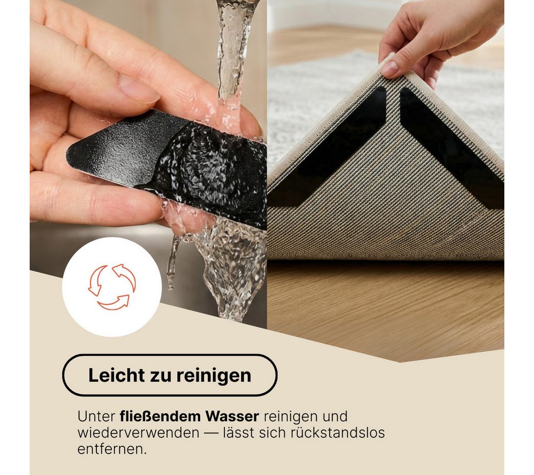 Tapiso Antirutsch Teppichunterlage 8-teiliges Set Teppich Greifer, (Set, 8-St., 8 x selbstklebender Antirutsch-Teppichgreifer (180x30mm), selbstklebend, rutschfest, wiederverwendbar, extraflach & unsichtbar Bild 5