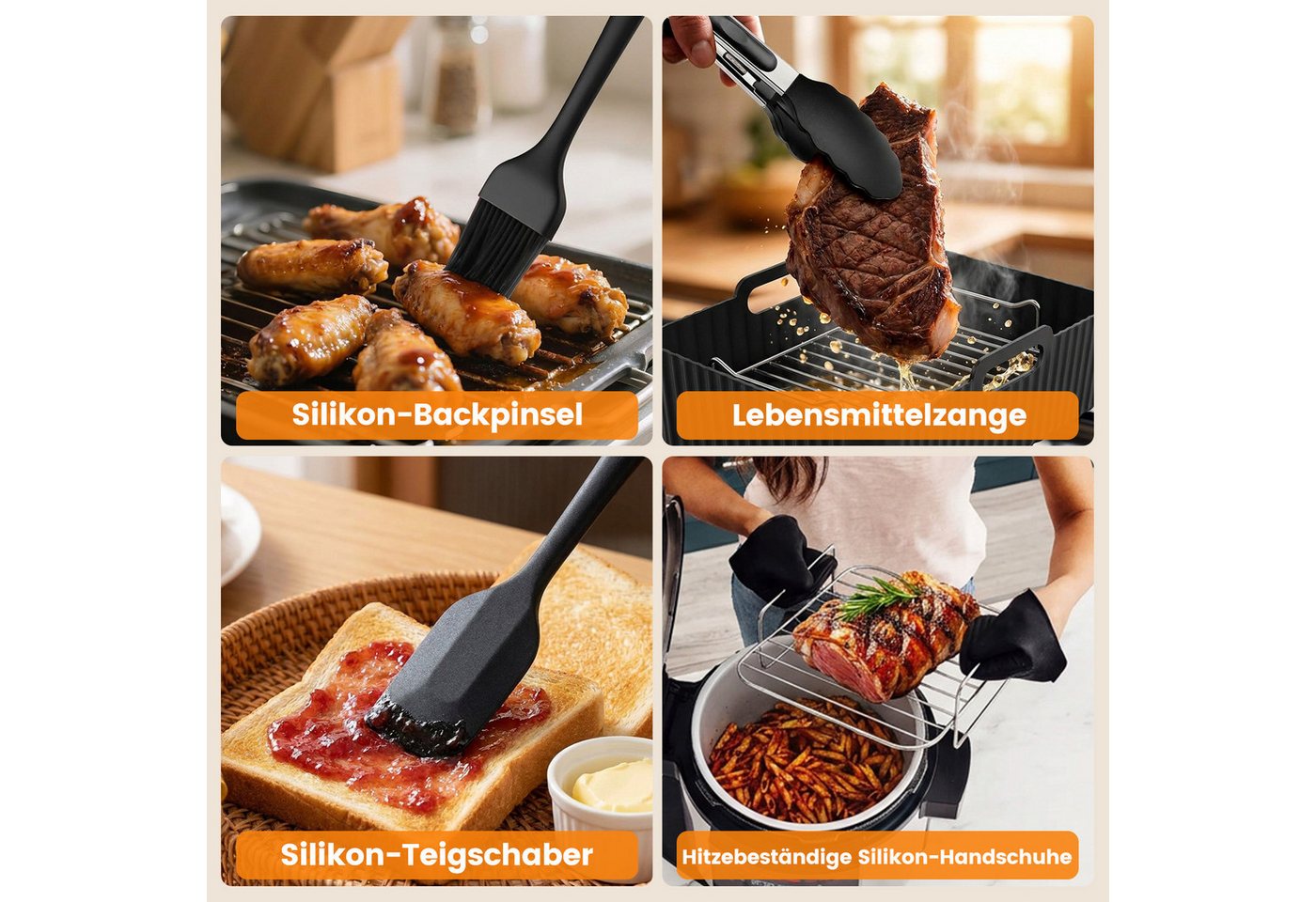Bundviel Backform Heißluftfritteuse Zubehör 24-tlg set für Ninja AF300EU AF400EU, (Set 24-tlg), Airfryer Zubehör für Ninja Foodi Max Dual Zone, Isolate oil stains Bild 2