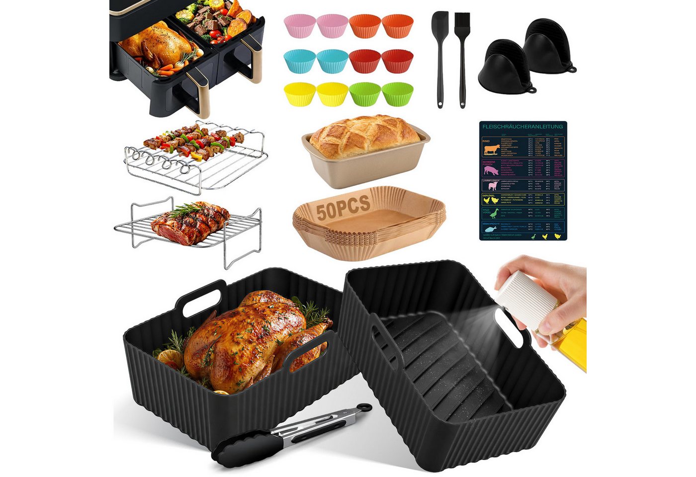 Bundviel Backform Heißluftfritteuse Zubehör 24-tlg set für Ninja AF300EU AF400EU, (Set 24-tlg), Airfryer Zubehör für Ninja Foodi Max Dual Zone, Isolate oil stains Bild 3