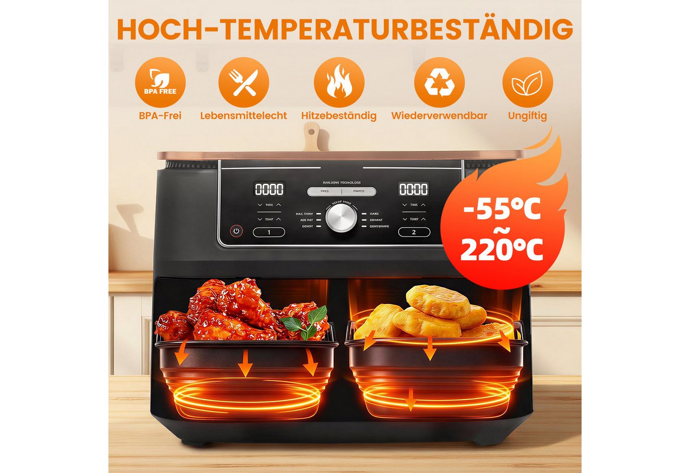 Bundviel Backform Heißluftfritteuse Zubehör 24-tlg set für Ninja AF300EU AF400EU, (Set 24-tlg), Airfryer Zubehör für Ninja Foodi Max Dual Zone, Isolate oil stains Bild 5