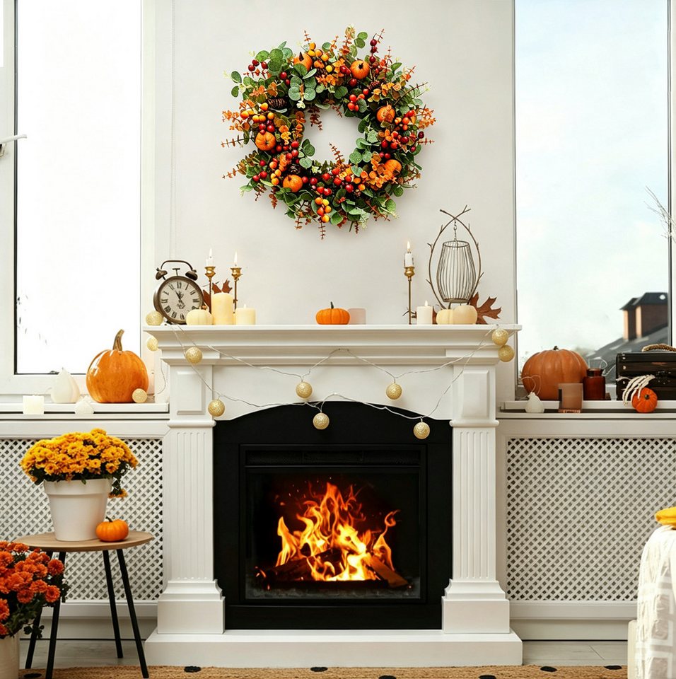 Agger Dekokranz Herbstlicher Kürbis-Beeren-Dekokranz, Türkranz für den Eingangsbereich, passend für Thanksgiving, Erntedankfest und Halloween Bild 2