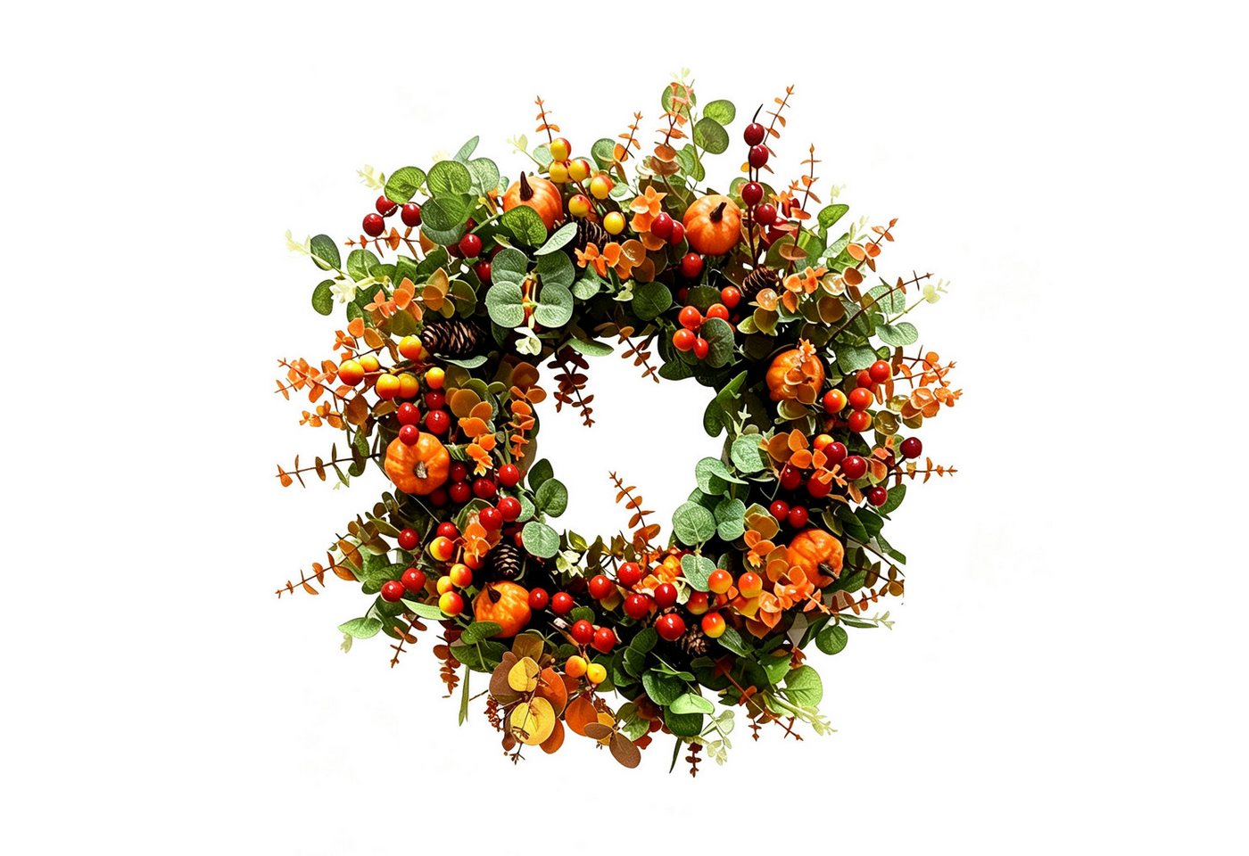 Agger Dekokranz Herbstlicher Kürbis-Beeren-Dekokranz, Türkranz für den Eingangsbereich, passend für Thanksgiving, Erntedankfest und Halloween Bild 3