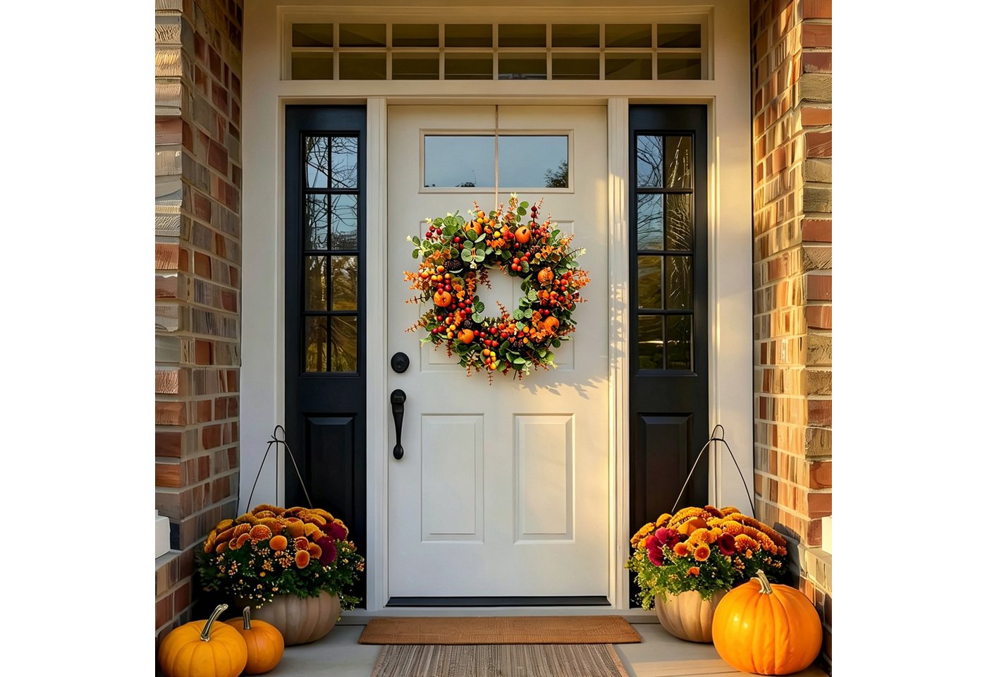 Agger Dekokranz Herbstlicher Kürbis-Beeren-Dekokranz, Türkranz für den Eingangsbereich, passend für Thanksgiving, Erntedankfest und Halloween Bild 4