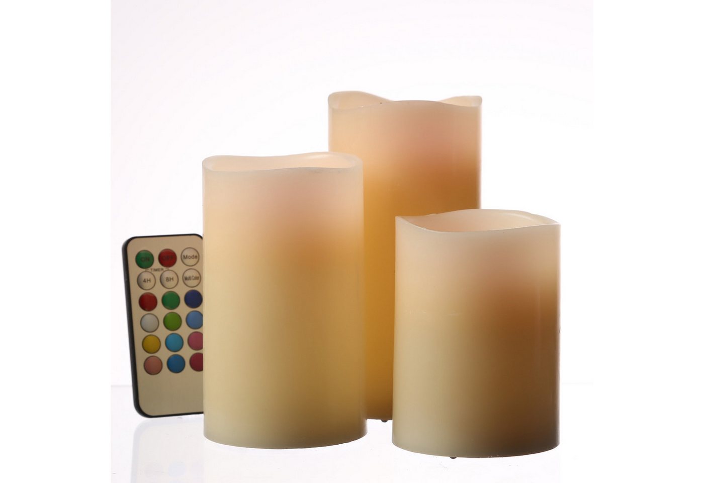 MARELIDA LED-Kerze LED Kerzenset Echtwachs Farbwechsel Fernbedienung Timer D: 7,5cm 3St., LED Classic, mehrfarbig / bunt