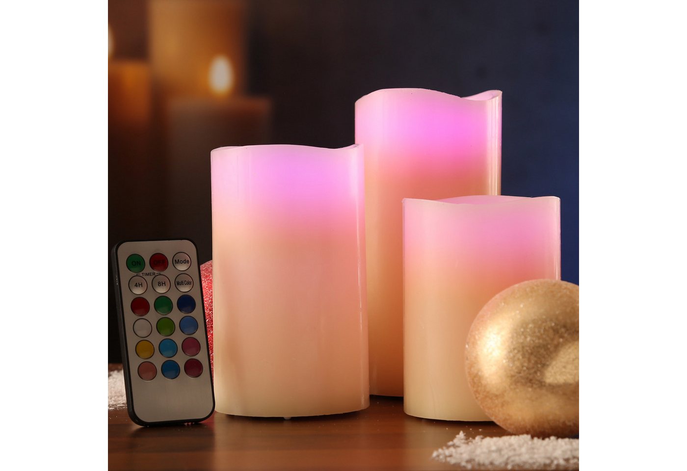 MARELIDA LED-Kerze LED Kerzenset Echtwachs Farbwechsel Fernbedienung Timer D: 7,5cm 3St., LED Classic, mehrfarbig / bunt Bild 2