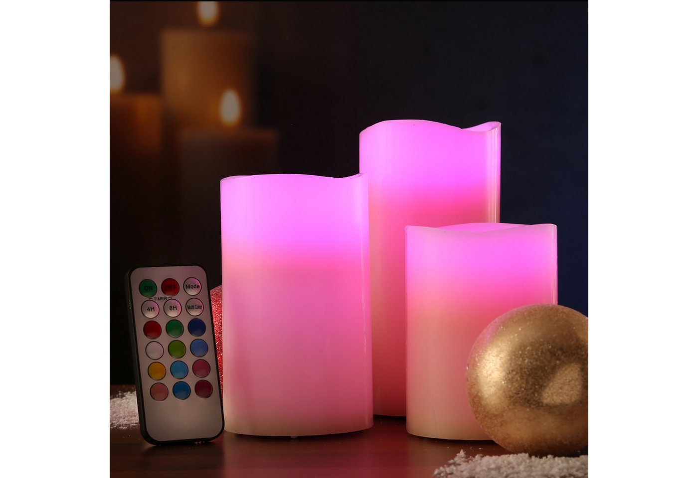 MARELIDA LED-Kerze LED Kerzenset Echtwachs Farbwechsel Fernbedienung Timer D: 7,5cm 3St., LED Classic, mehrfarbig / bunt Bild 3