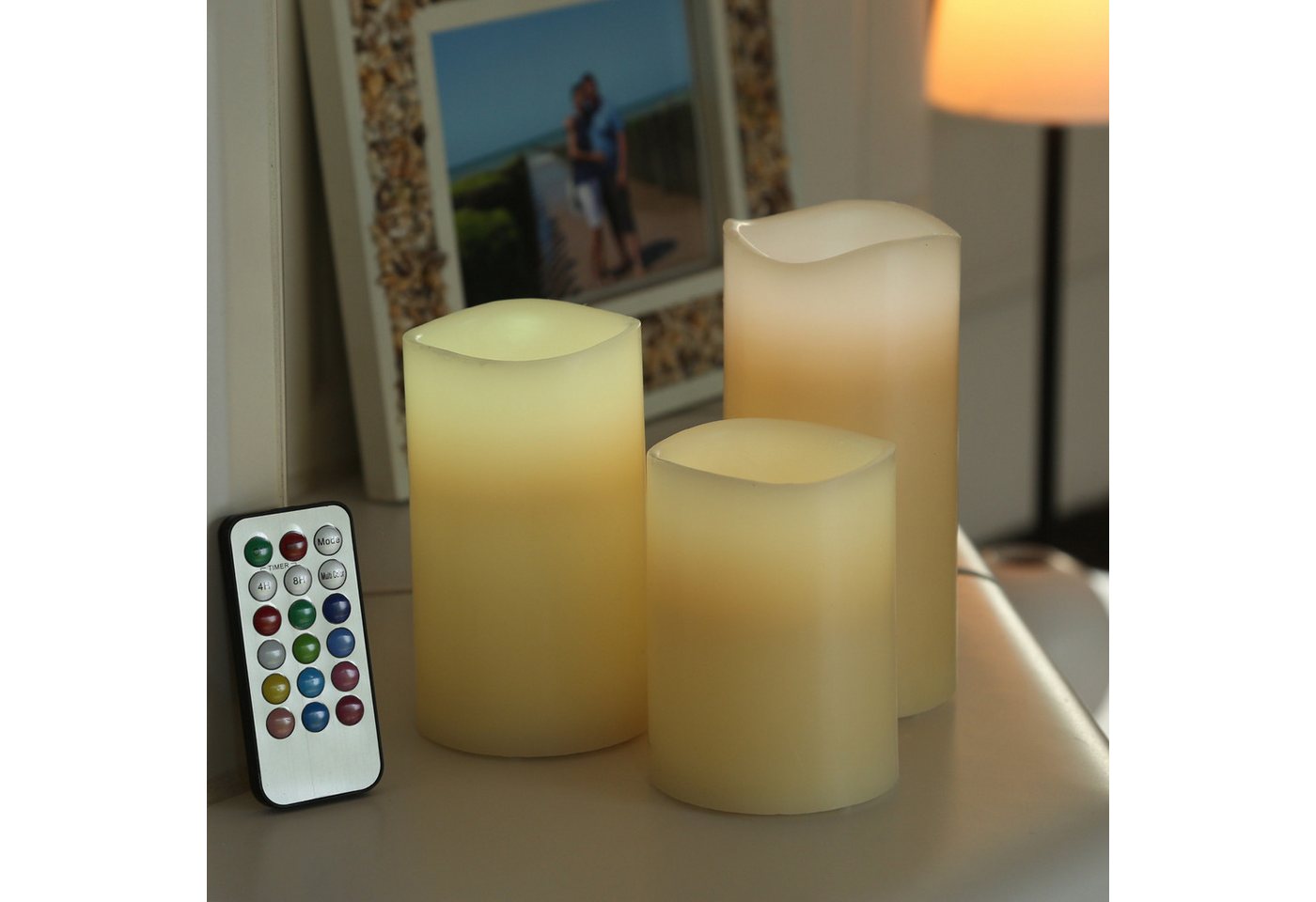 MARELIDA LED-Kerze LED Kerzenset Echtwachs Farbwechsel Fernbedienung Timer D: 7,5cm 3St., LED Classic, mehrfarbig / bunt Bild 4