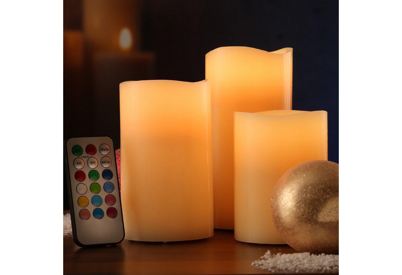 MARELIDA LED-Kerze LED Kerzenset Echtwachs Farbwechsel Fernbedienung Timer D: 7,5cm 3St., LED Classic, mehrfarbig / bunt Bild 5