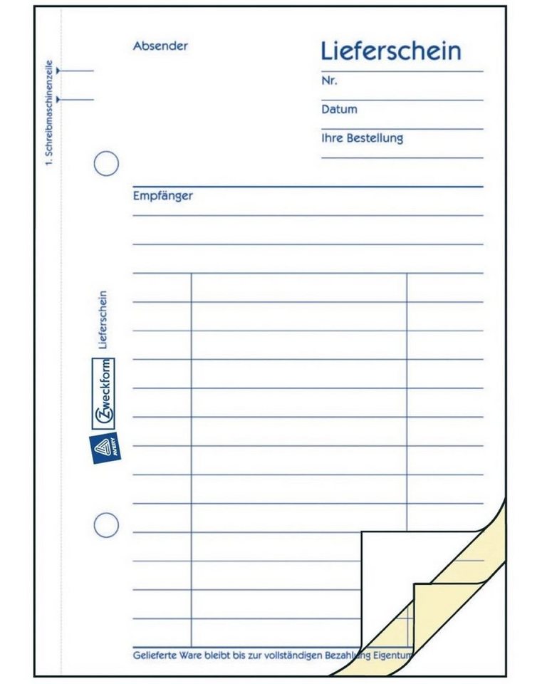 Avery Zweckform Formularblock A6 Lieferschein-Buch Block 3x 50 Blatt, Empfangsschein Formular 1x Original und 2x Kopie