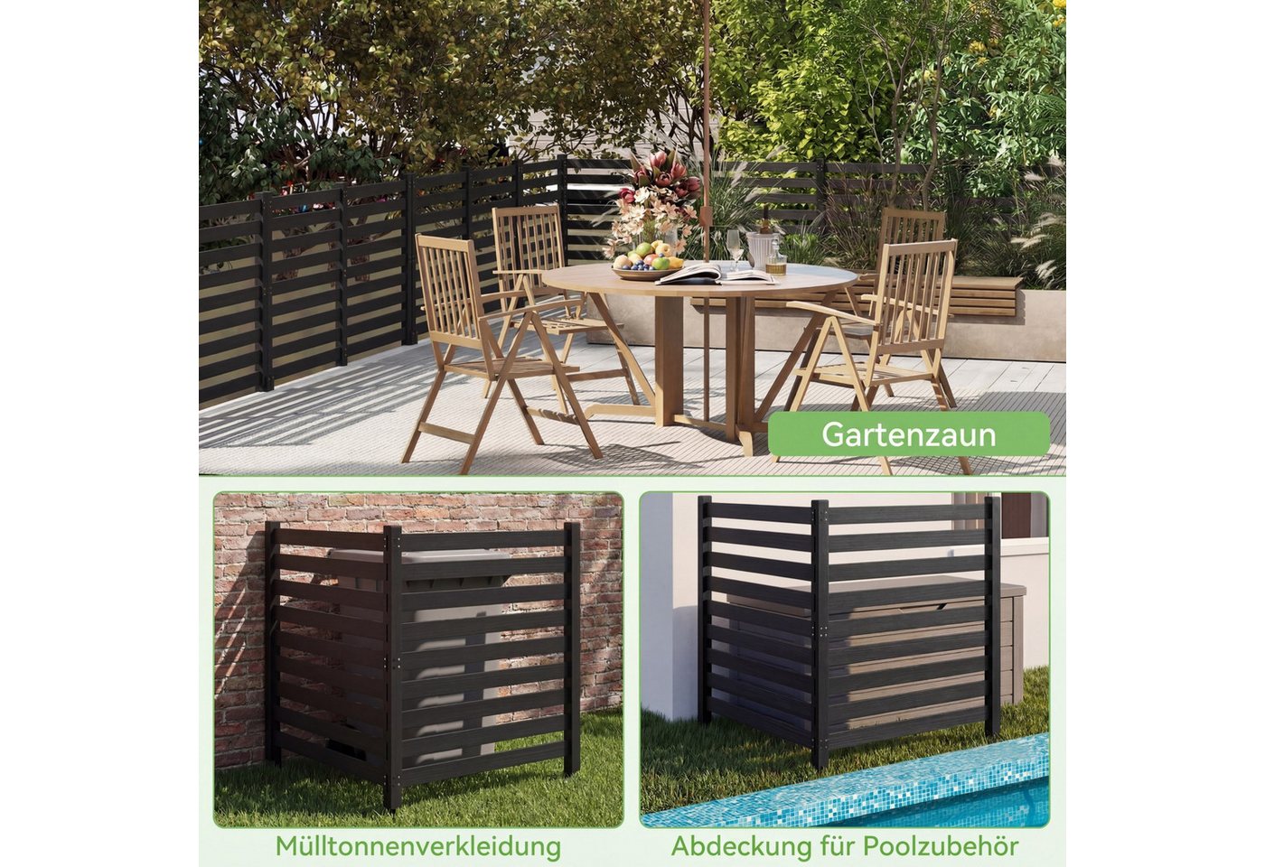 COSTWAY Gartenzaun, Zaun mit 3 Pfählen, Steckzaun Lamellenzaun Bild 2