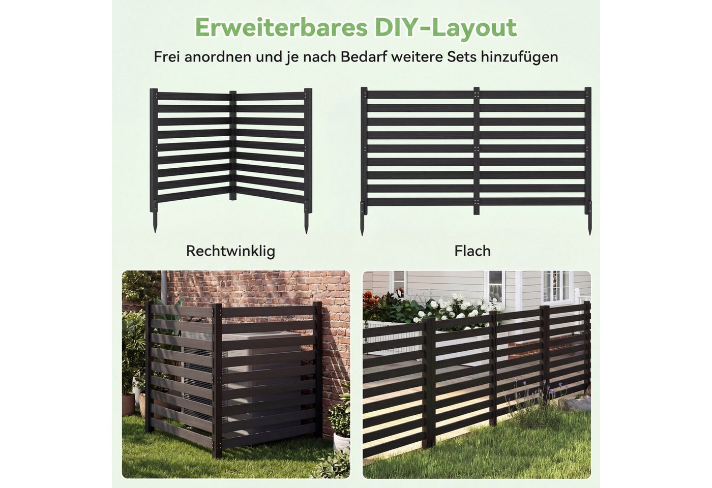 COSTWAY Gartenzaun, Zaun mit 3 Pfählen, Steckzaun Lamellenzaun Bild 4